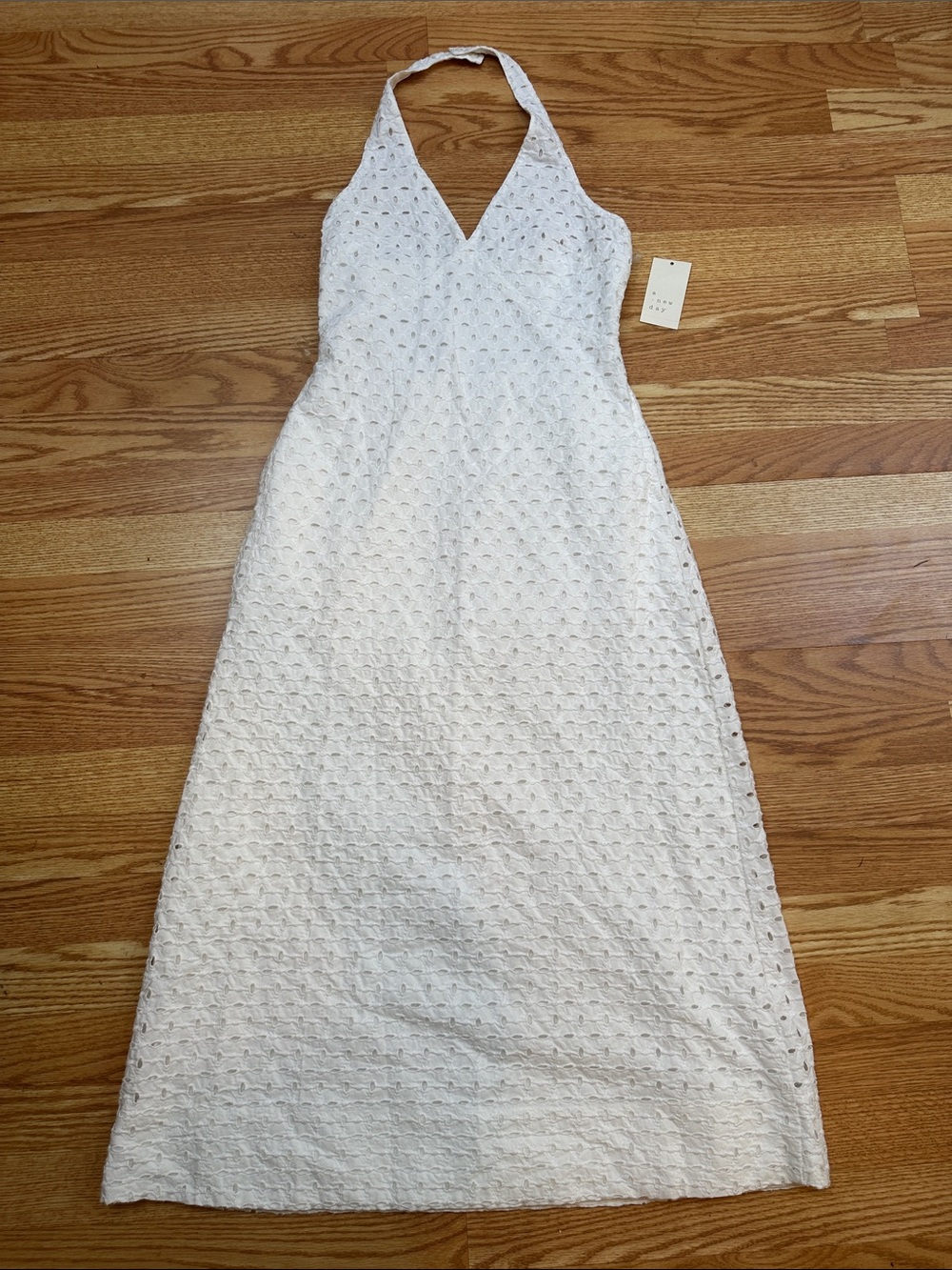 A New Day White Eyelet Halter Maxi Dress XS NWT